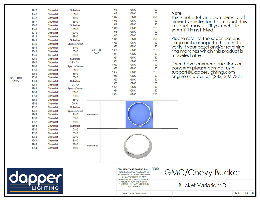 1947 - 1954 Chevrolet | GMC Extended Headlamp Buckets | Type "D"